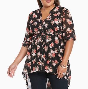 Rose Print Chiffon Hi-lo Top torrod size 4